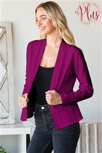 S35-1-1-HM-EJ6727-10X-MGT - PLUS SIZE LONG SLEEVE SOLID OPEN BLAZERS- MAGENTA 2-2-2
