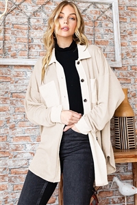 HM-EJ6733-13X-OTM-PLUS SIZE LONG PUFF SLEEVE BASIC COLLAR SOLID REVERSE CONTRAST BUTTON DOWN SHACKET-OATMEAL-2-2-2