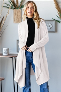 HM-EJ6748-12X-CRM-LONG SLEEVE SOLID URBAN RIBBED OPEN CARDIGAN W/ SIDE POCKET PLUS-CREAM-2-2-2