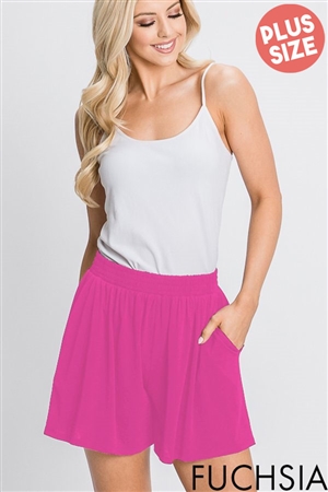 S35-1-1-HM-EP5012SX-FCH - PLUS SIZE SOLID CASUAL SHORT PANTS WITH SIDE POCKET- FUCHSIA 2-2-2