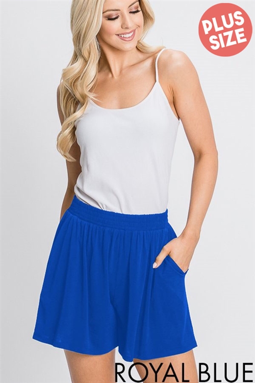 S35-1-1-HM-EP5012SX-RYBL - PLUS SIZE SOLID CASUAL SHORT PANTS WITH SIDE POCKET- ROYAL BLUE 2-2-2