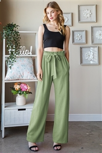 S35-1-1-HM-EP6700-16-AVCD - SOLID CASUAL PANTS WITH PAPERBAG WAISTBAND- AVOCADO 2-2-2