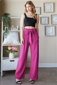 S35-1-1-HM-EP6700-16-MGT - SOLID CASUAL PANTS WITH PAPERBAG WAISTBAND- MAGENTA 2-2-2