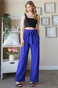 S35-1-1-HM-EP6700-16-RYBL - SOLID CASUAL PANTS WITH PAPERBAG WAISTBAND- ROYAL BLUE 2-2-2