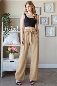 S35-1-1-HM-EP6700-16-TN - SOLID CASUAL PANTS WITH PAPERBAG WAISTBAND- TAN 2-2-2