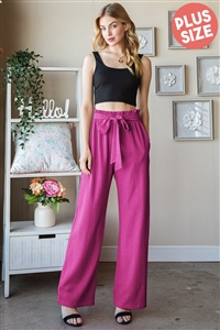 S35-1-1-HM-EP6700-16X-MGT - PLUS SIZE SOLID CASUAL PANTS WITH PAPERBAG WAISTBAND- MAGENTA 2-2-2