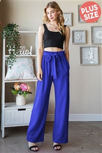 S35-1-1-HM-EP6700-16X-RYBL - PLUS SIZE SOLID CASUAL PANTS WITH PAPERBAG WAISTBAND- ROYAL BLUE 2-2-2