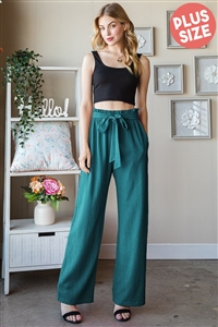 S35-1-1-HM-EP6700-16X-TL - PLUS SIZE SOLID CASUAL PANTS WITH PAPERBAG WAISTBAND- TEAL 2-2-2