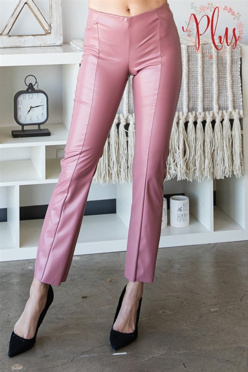 S35-1-1-HM-EP6706-10X-PK - PLUS SIZE FAUX LEATHER STRAIGHT FIT PANTS- PINK 2-2-2