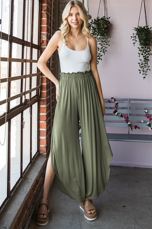 S35-1-1-HM-EP6713-10-OV - SOLID ASYMMETRICAL PANTS WITH PAPERBAG WAISTBAND- OLIVE 2-2-2