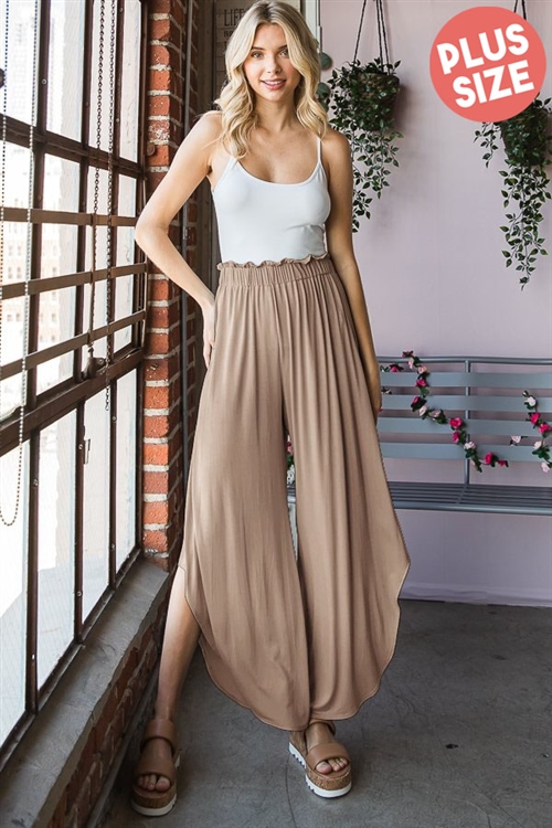 S35-1-1-HM-EP6713-10X-LAT - PLUS SIZE SOLID ASYMMETRICAL PANTS WITH PAPERBAG WAISTBAND-  LATTE 2-2-2