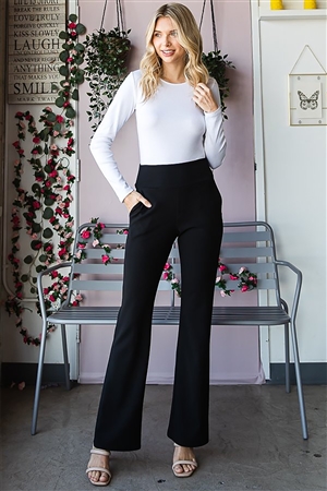 HM-EP6717-10-BK-SOLID FLARE PANTS WITH WIDE WAIST BAND AND SIDE POCKET DETAIL-BLACK-2-2-2