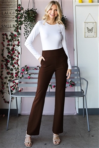 HM-EP6717-10-BR-SOLID FLARE PANTS WITH WIDE WAIST BAND AND SIDE POCKET DETAIL-BROWN-2-2-2