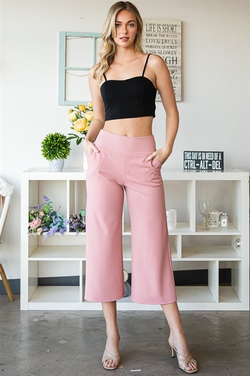 S35-1-1-HM-EP6733-10-LTMV - WIDE WAISTBAND SOLID CULOTTES PANTS WITH SIDE POCKET- LT. MAUVE 2-2-2