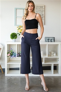 S35-1-1-HM-EP6733-10-NV - WIDE WAISTBAND SOLID CULOTTES PANTS WITH SIDE POCKET- NAVY 2-2-2