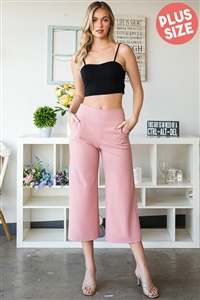 S35-1-1-HM-EP6733-10X-LTMV - PLUS SIZE WIDE WAISTBAND SOLID CULOTTES PANTS WITH SIDE POCKET- LT. MAUVE 2-2-2