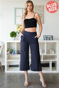 S35-1-1-HM-EP6733-10X-NV - PLUS SIZE WIDE WAISTBAND SOLID CULOTTES PANTS WITH SIDE POCKET- NAVY 2-2-2