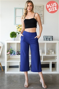 S35-1-1-HM-EP6733-10X-RYL - PLUS SIZE WIDE WAISTBAND SOLID CULOTTES PANTS WITH SIDE POCKET- ROYAL 2-2-2