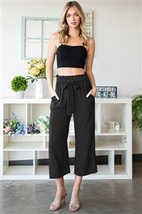 S35-1-1-HM-EP6735-10-BK - PAPERBAG WAISTBAND SOLID WOVEN CULOTTES PANTS- BLACK 2-2-2