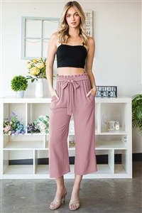 S35-1-1-HM-EP6735-10-DRS - PAPERBAG WAISTBAND SOLID WOVEN CULOTTES PANTS- DUSTY ROSE 2-2-2