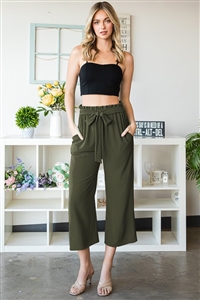 S35-1-1-HM-EP6735-10-OV - PAPERBAG WAISTBAND SOLID WOVEN CULOTTES PANTS- OLIVE 2-2-2