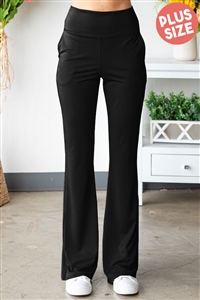 S35-1-1-HM-EP6742-10X-BK - PLUS SIZE SOLID FLARE FIT LEGGINGS AND SIDE POCKET- BLACK 2-2-2