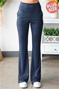 S35-1-1-HM-EP6742-10X-NV - PLUS SIZE SOLID FLARE FIT LEGGINGS AND SIDE POCKET- NAVY 2-2-2