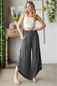S35-1-1-HM-EP6745S-CH2T - SOLID ASYMMETRICAL WRAP PANTS PAPERBAG WAISTBAND- CHARCOAL 2T 2-2-2