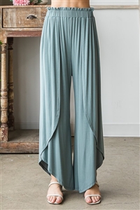 S35-1-1-HM-EP6745S-DSTSG - SOLID ASYMMETRICAL WRAP PANTS PAPERBAG WAISTBAND- DUSTY SAGE 2-2-2