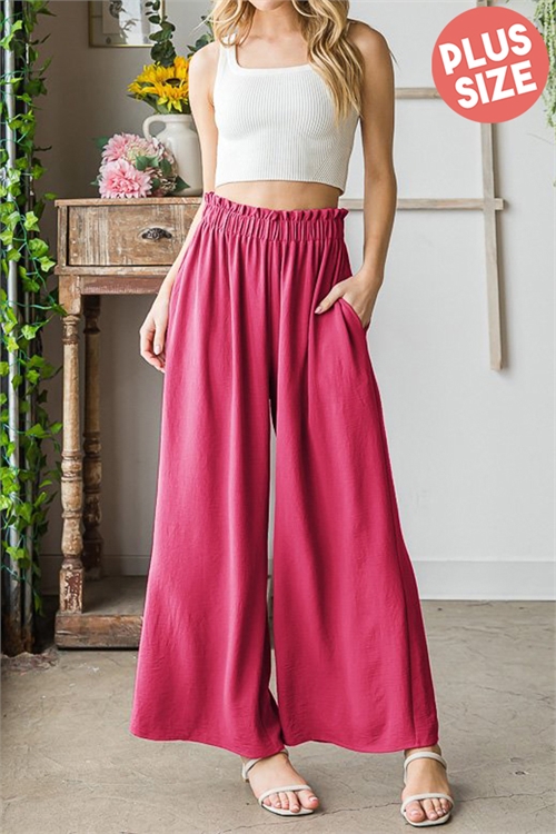 S35-1-1-HM-EP6748-10X-FCH - PLUS SIZE PAPERBAG WAISTBAND SOLID CASUAL PANTS- FUCHSIA 2-2-2