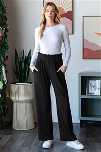 HM-EP6825-10-BK-SOLID URBAN RIBBED CROPPED PANTS W/ PAPERBAG WAISTBAND WITH SIDE POCKET DETAIL-BLACK-2-2-2