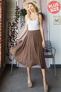 S35-1-1-HM-ES6701-10X-COF - PLUS SIZE SOLID MAXI SKIRT WITH SIDE POCKET- COFFEE 2-2-2