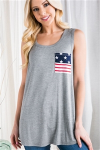 S35-1-1-HM-ET6282S-HGY - SOLID TOP WITH STAR AND STRIPE PRINTED FRONT POCKET- HEATHER GREY 2-2-2
