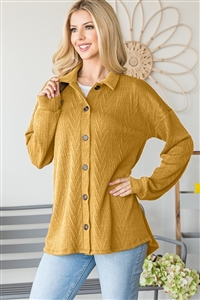 S35-1-1-HM-ET6737-10-MU - LONG PUFF SLEEVE COLLAR NECK SOLID SHACKET BUTTON DOWN- MUSTARD 2-2-2