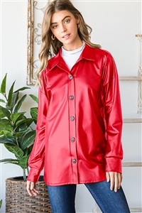 HM-ET6737-13-RD-LONG PUFF SLEEVE SLEEVE COLLAR NECK SOLID SHACKET WITH BUTTON DOWN DETAIL-RED-2-2-2