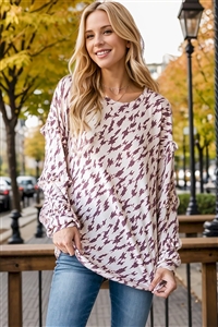 HM-ET6800-15-TPBU-LONG PUFF SLEEVE ROUND NECK MULTI PRINT TOP WITH SHIRRING DETAIL-TAUPE/BURGUNDY-2-2-2