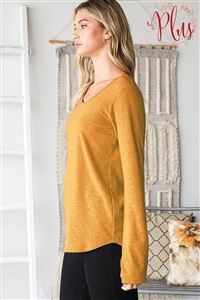 HM-ET6807-10X-MU-PLUS SIZE LONG SLEEVE ROUND NECK SOLID RIBBED TOP WITH THUMBHOLE DETAIL-MUSTARD-2-2-2