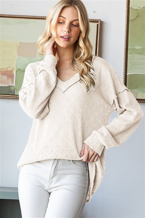 HM-ET7426-16X-CRM-PLUS SIZE LONG PUFF SLEEVE V NECK SOLID KNIT TOP WITH STITCH DETAIL-CREAM-2-2-2