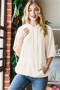 HM-ET7513-10-CRM-DOLMAN SHORT PUFF SLEEVE SOLID URBAN RIBBED HOODIE TOP WITH KANGAROO POCKET DETAIL-CREAM-2-2-2