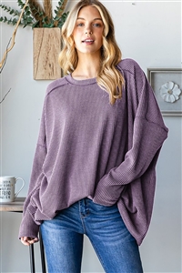 HM-ET7690-10X-DSLVD-LONG SLEEVE ROUND NECK SOLID URBAN RIBBED TOP WITH STITCH DETAIL PLUS SIZE-DUSTY LAVENDER-2-2-2