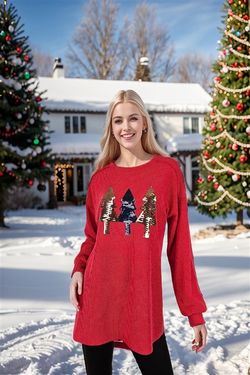 HM-ET7746-12-RD-LONG SLEEVE URBAN RIBBED TOP WITH CHRISTMAS TREE PATCH-RED-2-2-2