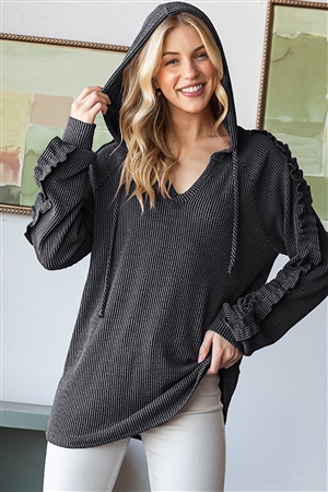 HM-ET7760-10X-CH-PLUS SIZE LONG SLEEVE V NECK HOODIE SOLID URBAN RIBBED TOP-CHARCOAL-2-2-2