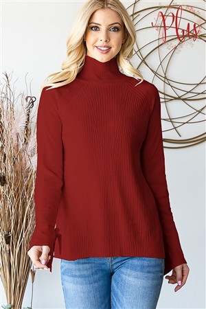 HM-LP137X-BU-PLUS SIZE LONG SLEEVE TURTLE NECK WITH BOW DETAIL-BURGUNDY-4-2