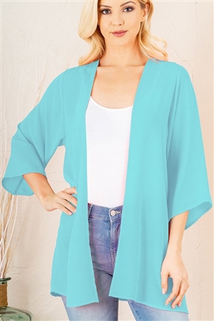 S35-1-1-HM-SJ1014S-MNT - THREE QUARTER SLEEVE SOLID OPEN CARDIGAN- MINT 2-2-2