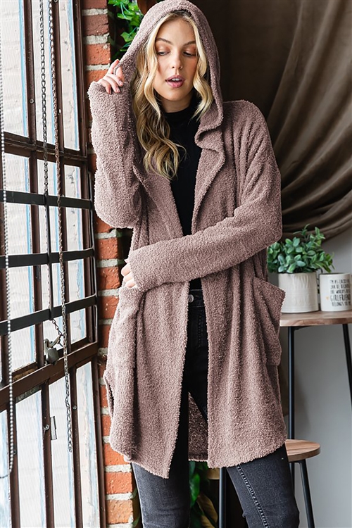 HM-SJ1032-26-DKMC-LONG SLEEVE SOLID COZY KNIT HOODIE OPEN CARDIGAN WITH SIDE POCKET AND SLIT DETAIL-DK MOCHA-2-2-2