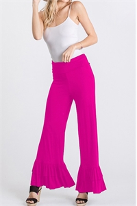 S35-1-1-HM-SP1003S-FCH - FOLD OVER WIDE LEG SOLID RUFFLED PANTS- FUCHSIA 2-2-2