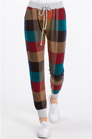 S35-1-1-HM-SP1052-21-MLT - MULTI COLOR PLAID PRINT JOGGER PANTS WITH WAIST BAND- MULTI 2-2-2