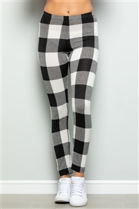 S35-1-1-HM-SP1058-10-BKIV - PLAID PRINT LONG LEGGINGS- BLACK IVORY 2-2-2