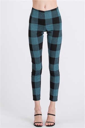 S35-1-1-HM-SP1058-10-BKOV - PLAID PRINT LONG LEGGINGS- BLACK/OLIVE 2-2-2