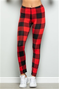 S35-1-1-HM-SP1058-10-BKRD - PLAID PRINT LONG LEGGINGS- BLACK RED 2-2-2